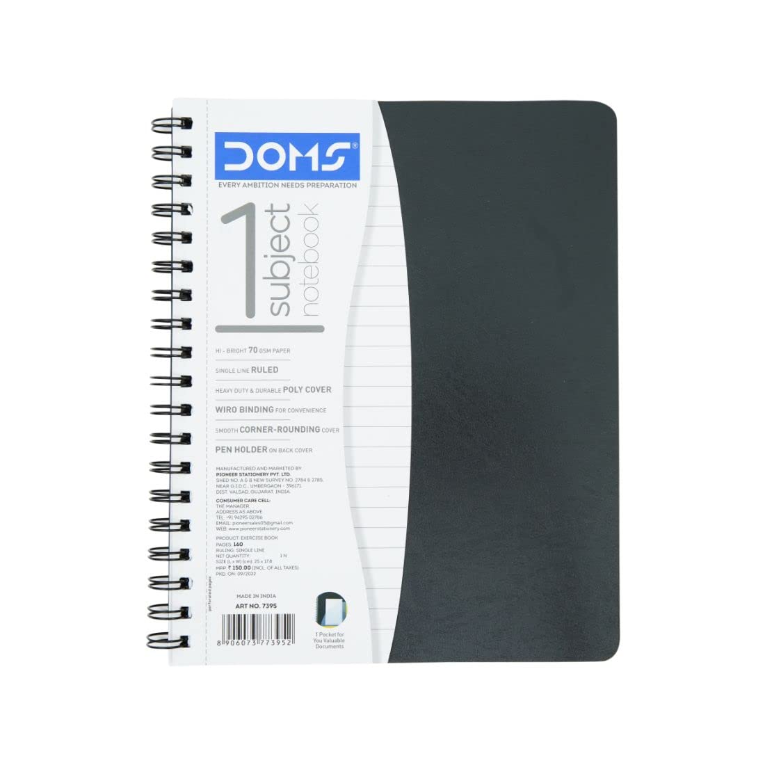 DOMS Wiro Note Book 1 Subject Note Book 160 Pages