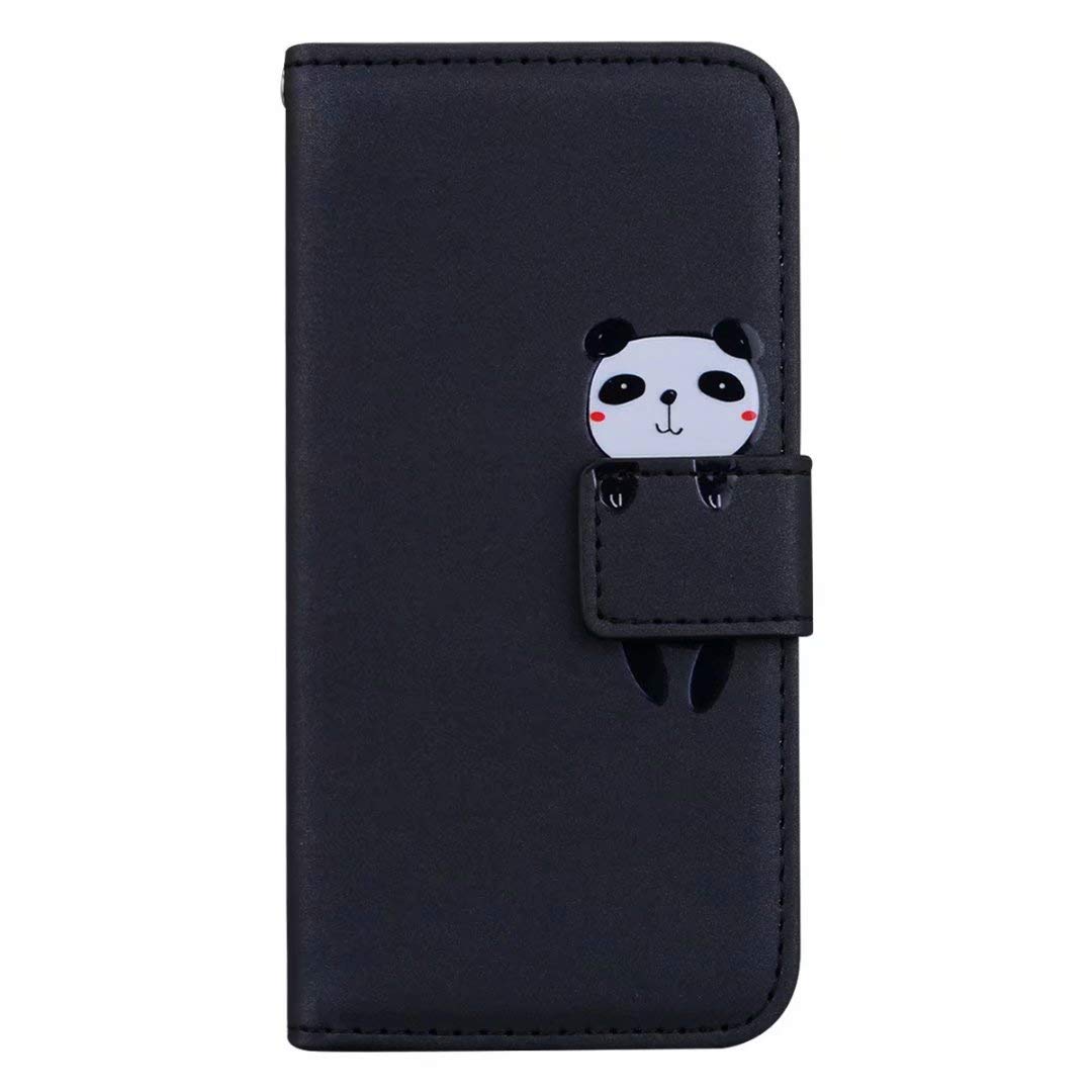 LUKASI for Samsung Galaxy S21 5G Case(6.2"), Cartoon Pattern Folding Stand PU Leather Wallet Flip Cover with TPU Inner Shell, Card Slots, Magnetic Closure (Samsung Galaxy S21 5G-Black+Panda)