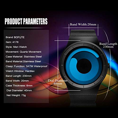 BOFUTE Men\'s Swirl Dial Quartz Waterproof Business Casual Watch with Stainless Stee Mesh Band Silver