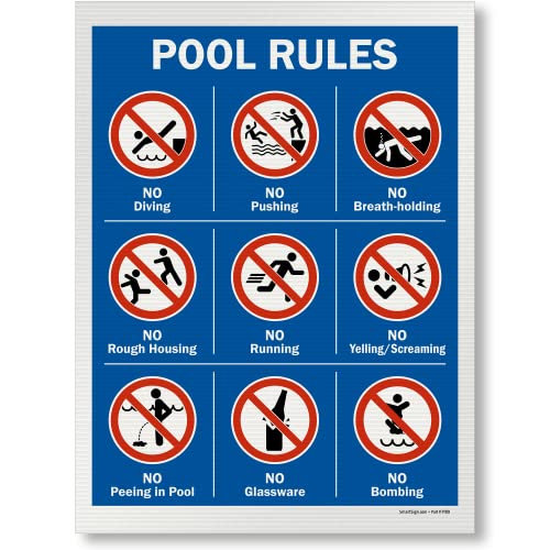 SmartSign 24 x 18 inch “Pool Rules - No Diving, No Pushing, No Running… ” Sign,…