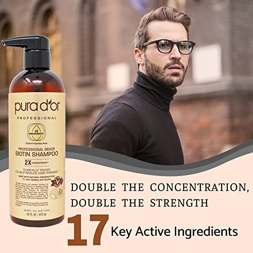PURA D'OR Professional Grade Biotin Shampoo For Thinning Hair, Clinically Proven AntiThinning