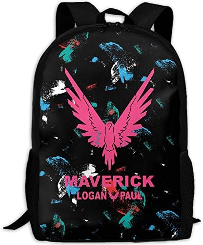 Unisex Logan Paul Logo Maverick Pink Fashion Backpack Red College School Laptop Bag Daypack Travel Shoulder Bag For Adult Gold