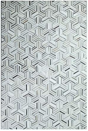 Fydnp Traditional Cowhide Patchwork Area Rug - Geometric Graphics Patch - Handmade Cow Hide Sewing - Smoke Gray Oversized Rectangular Carpet,Triangles,2×3m