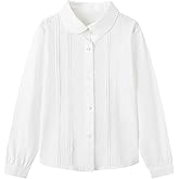 eton kidd Girls Lace Trim Long Sleeve Blouse with Plum Blossom Buttons Club Collar Tailored Silhouette
