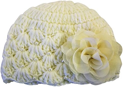 Handmade High Quality Crochet Beanie Baby Girl Hat Baby Shower Gift Baby Arrival Gift (Small 0-3 months, Ivory-Pearl)