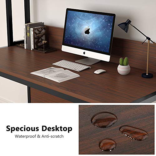 Tribesigns 55" Large Computer Desk with Hutch, Modern Writing Desk with Bookshelf, PC Laptop Study Table Workstation for Home, Cherry Brown+ Black Legs - Thumbnail 5