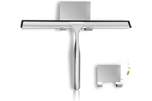 SOYOK Shower Squeegee for Glass Doors, Stainless Steel Squeegee for Shower Glass with Adhesive Hook, 10’’ Multi-Purpose Window Squeegee for Window Cleaning, Bathroom, Glass, Car Windows, Mirrors, Tiles