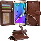 Note 5 Case, Arae Galaxy Note 5 wallet case, PU leather kickstand case[Wrist Strap] with ID&Credit Card Pockets For Galaxy Note 5(Brown)