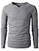 H2H Mens Casual Slim Fit Long Sleeve Slit Wide Neck T-Shirt Of Various Colors