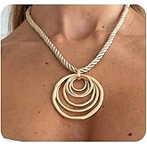 Twentylo Gold Hollow Geometric Pendant Necklace for Women,Chunky Irregular Square Necklaces Spiral Swirl Statement Choker,Prom Party Jewelry Accessories