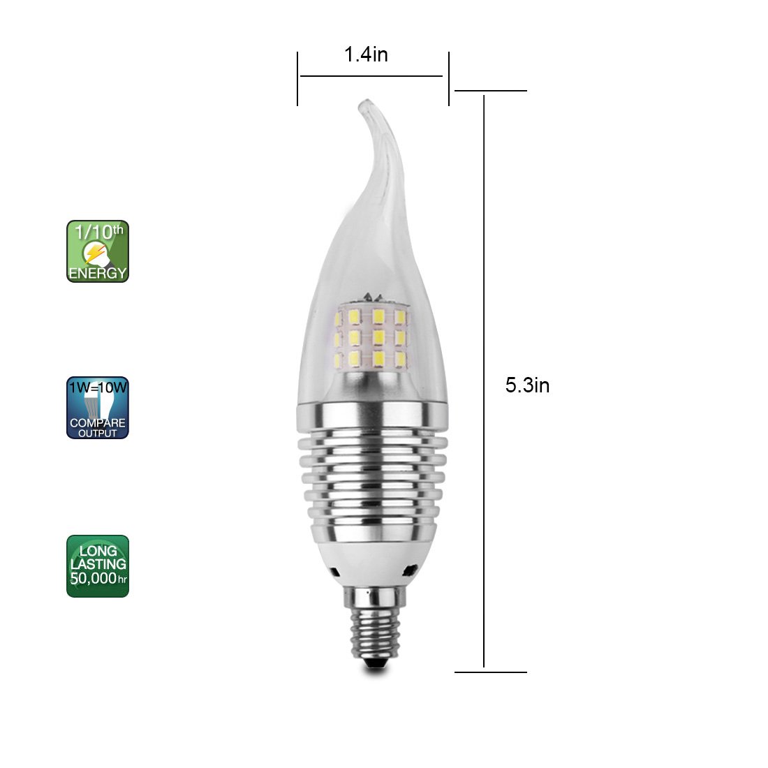 LEDMO LED Candelabra Bulb,60W Equivalent-Base E12-7W-Daylight White 6000K,LED Candle Bulbs(6 Pack)