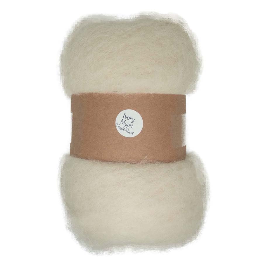 The Felt Box Carded Needle Felting Wool Maori DHG Natural Carded Batt with Coarse Short Fibres 100g -Ivory