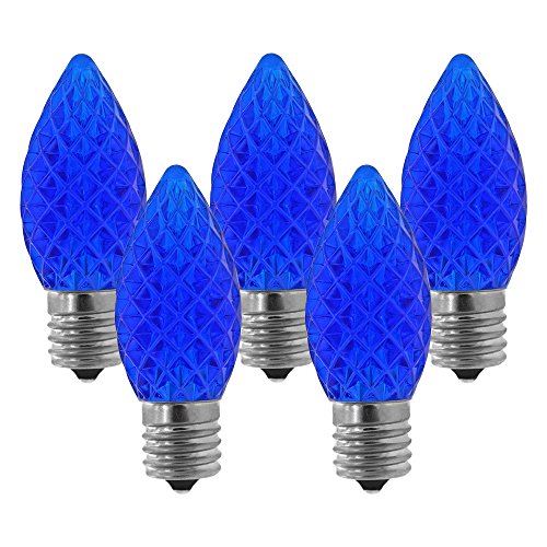 NORAH DECOR Faceted LED C9 Blue Replacement Christmas Light Bulbs, Commercial Grade,Supper Brightness LED, Fits Into E17 Sockets, 25 Pack