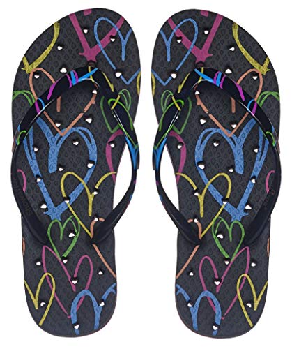 Showaflops Womens' Antimicrobial Shower & Water Sandals for Pool, Beach, Dorm and Gym - Grafitti Hearts 9/10