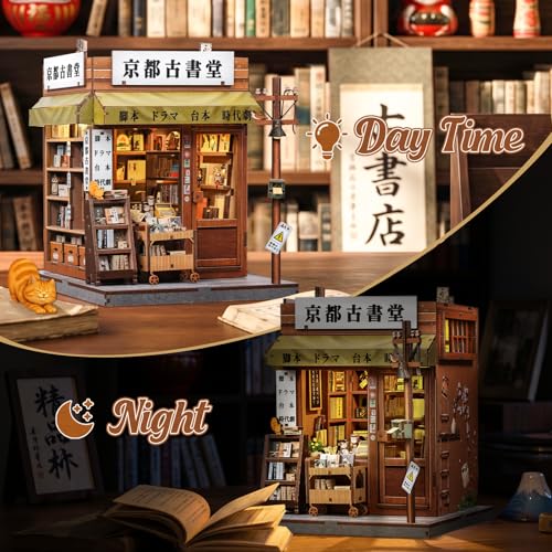 CUTEBEE Book Nook Kit – Casa de Muñecas para Adultos, Tienda de Estilo Japonés Delicada, Casa en Miniatura DIY con Luz LED, Decoración para Estantería, Regalo (Antique bookery of Kyoto)