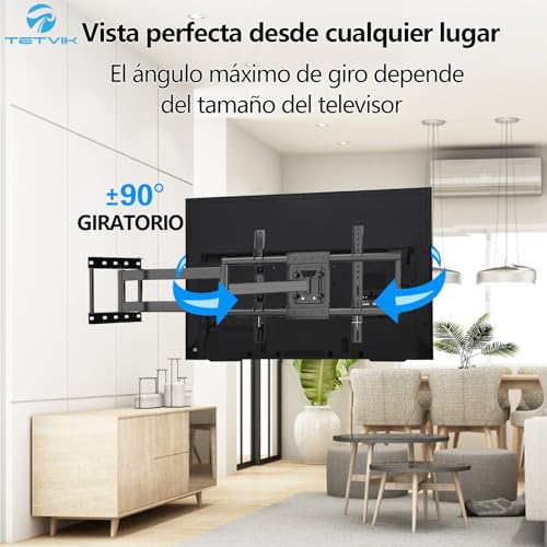 TETVIK Soporte de TV Movible para Pantallas De 32″ a 80 ″, Soporte de Pared para Monitores LCD, LED y OLED, Articulado Inclinable y Giratorio con 3 Brazos, Soporta hasta 40 Kg, VESA Máx 600x400mm.