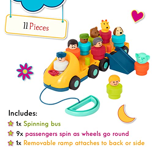 Battat Toy Bus for Toddlers, Educational Pull Toy with 9 Spinning
