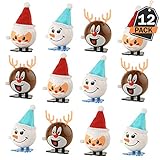 12 Piece Christmas Wind Up Toys Set, Stocking and Party Bag Fillers, Gift Giving, Party Favors, 3 Different Designs Per Set
