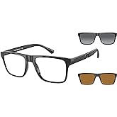 Emporio Armani Mens EA4115 Rectangular Eyewear Frames With Two Interchangeable Sun Clip-ons