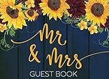 Guest Book: Mr & Mrs Wedding Guest book - Rustic Navy Sunflower Burgundy Floral by Rustic Moments