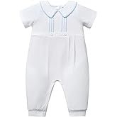 FYMNSI Newborn Baby Boys Baptism Outfits White Short Sleeve Romper Jumpsuit for Christening 1st Birthday Cake Smash Clothes