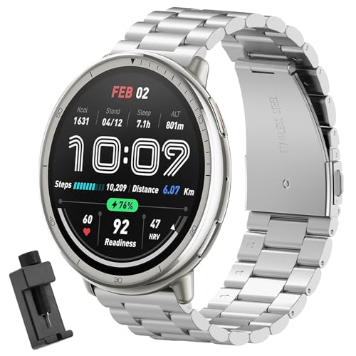 CHULN Compatible with Amazfit Active 2/Active/GTS/GTS 2/Garmin Vivoactive 5, Adjustable Metal Stainless Steel Strap for Amazfit Active 2.(No Host)