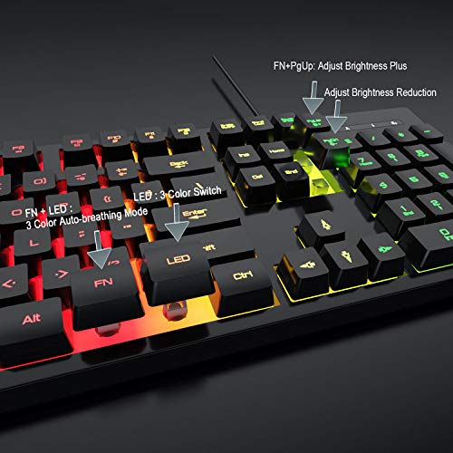 RGB 104 Keys Gaming Keyboard and Backlit Mouse Combo,BlueFinger USB