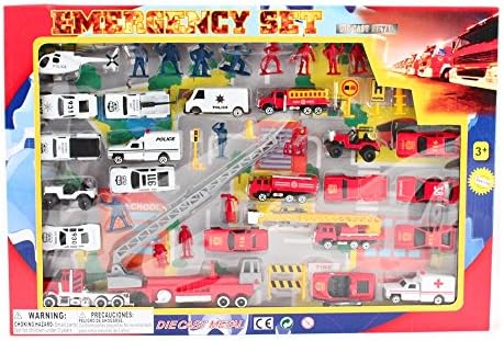 Deluxe 50pc Emergency EMT Fire Rescue Micro Wheels Kids Diecast Toy Car Play Set