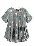SheIn Women's Loose Ruffle Hem Peplum Short Sleeve Blouse Top One-Size Botanical Print