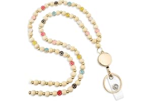 MyfavoriteK Smile Teacher Lanyard for Women with Retractable ID Badge Reel and Keychain Cute Happy Beads Lanyard
