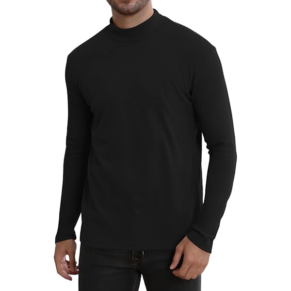 Zengjo Mens Base Layer Cold Weather Mock Turtleneck Shirt(Heather