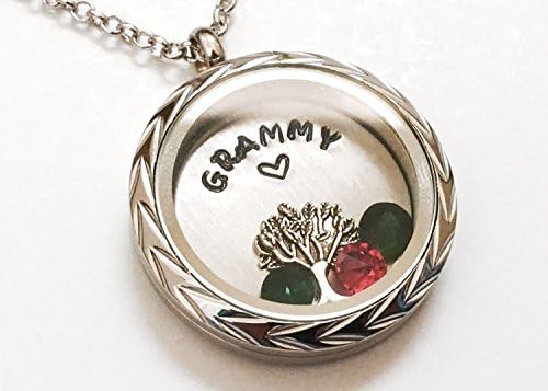 Grammy with Heart Customizable Locket - Necklace for Grammy - Hand Stamped Jewelry by Headband Shoppe - Family Tree Necklace - Birthstones Locket - Unique Mother's Day Gift