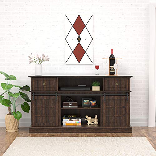 LGHM Farmhouse TV Stand, Entertainment Center for 65 Inch TV, 58" TV Console with Sliding Barn Door, Tall Entertainment Stand and Ideal Media Storage with Flip Drawers for Living Room, Espresso - Image 3
