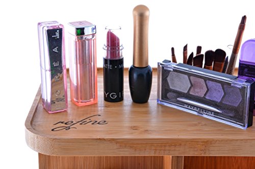Refine 360 Bamboo Makeup and Cosmetic Organizer, Storage Carousel for vanity, bathroom, closet, kitchen, tabletop ,countertop, desk