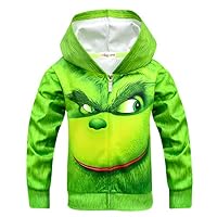 YANGGO Children Kids 3D Grinch Costume Zipper Hoodie Sweatshirt Pullover Hooded Shirt Outwear Jacket (A-Coat, 6)