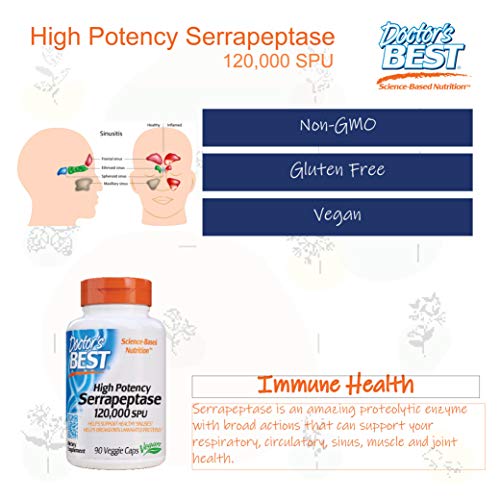 Doctor's Best High Potency Serrapeptase, Non-GMO, Gluten Free, Vegan, Supports Healthy Sinuses, 120,000 SPU, 90 Count - Image 6