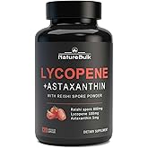 NATUREBULK Lycopene 100mg + Astaxanthin 5mg with Reishi Spore, Supplement for Skin Health and Immune Support, 100% Natural Astaxanthin from MicroAlgae and Natural Tomato Extract, 120 Veggie Capsules