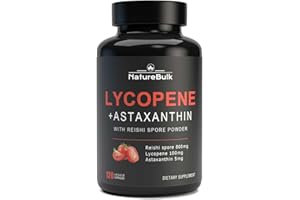 NATUREBULK Lycopene 100mg + Astaxanthin 5mg with Reishi Spore, Supplement for Skin Health and Immune Support, 100% Natural Astaxanthin from MicroAlgae and Natural Tomato Extract, 120 Veggie Capsules