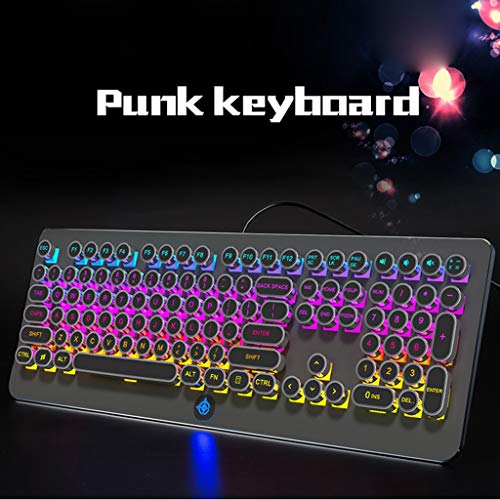 COM1950s 108Keys Retro Steam Punk Mechanical Keyboard Backlit Dustproof Fixed Axis Keyboard,Full Key Without Conflict Punk Gaming Office Computer Keyboard (Black, 108Keys)
