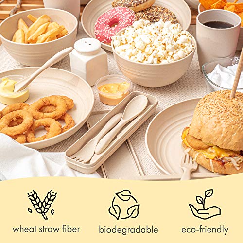 FOODLE Wheat Straw Dinnerware Sets (28pcs) Lightweight & Unbreakable
