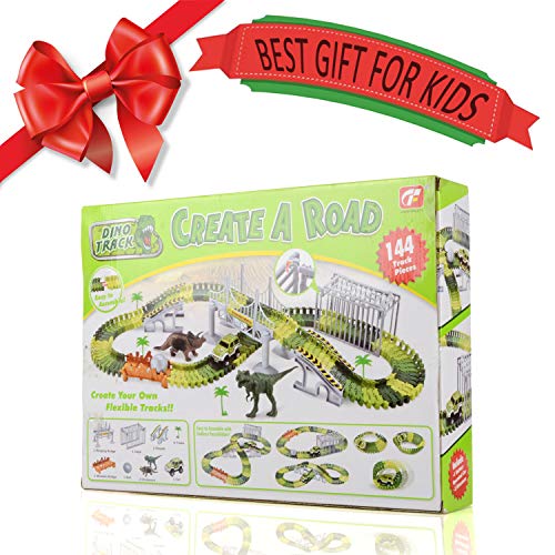 [Upgraded Version] Race Track Dinosaur World,Bridge Create A Road 144 Piece New Jurassic Park Toys & Flexible Track Playset,Two Toy Cars,Two Dinosaurs,Wooden Bridge,Cage, Plastic Roll Ball More Access - Thumbnail 6