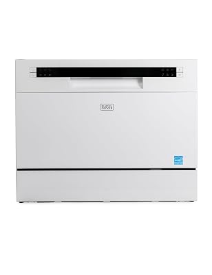 BLACK+DECKER Countertop Dishwasher, Counter Dishwasher with 6 Wash Programs, 6-Place Setting Capacity, Stainless Steel Interior, ENERGY STAR Certified, BCD6SD, White