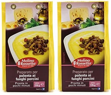 Molino Rossetto - Preparato Per Polenta ai Funghi Porcini - Ready Italian Polenta (Cornmeal) with Porcini Mushrooms 6.2oz (175g) - Pack of 2
