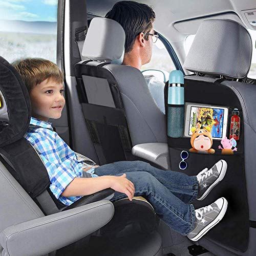 XBRN Car Back Seat Protectors Backseat Car Organizer Kick Mats with 10" Touch Screen Tablet Holder Storage Pockets for Kids Baby Toys Bottle Drinks Travel Accessories 2 Pack Type (A+B)