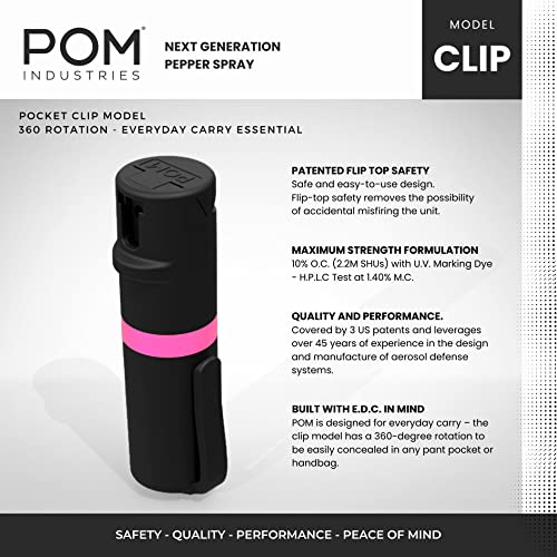 POM Pepper Spray Black Flip Top Pocket Clip Maximum Strength OC Spray