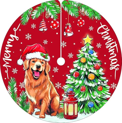 Aqlithle Christmas Tree Skirt, 30 Inches Tree Mat, Dog and Tree Round Xmas Cover for Xmas Indoor Outdoor Home Holiday Merry Christmas Party Christmas Tree Decoration