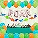 Dinosaur Birthday Decorations for Kids, Puchod Party Supplies Kit Colorful Felt Banner for Kids Rose Gold Foil Roar Banner Pack of 32 Latex Balloons