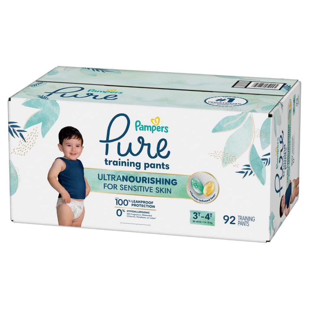 Pampers Pure Protection Training Underwear, Unisex, Size 3T4T, 92 Count, Premium, Hypoallergenic, Soft, Absorbent