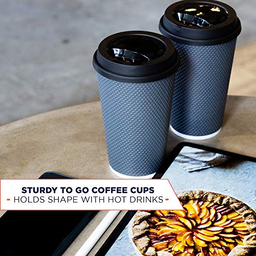 Glowcoast Disposable Coffee Cups With Lids - 16 oz To Go Coffee Cup With Lid (70 Set). Large Togo Travel Paper Hot Cups Insulated For Hot and Cold Beverage Drinks, No Sleeves Needed (Dusk Grey) - Thumbnail 4