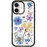 CASETiFY Impact Case for iPhone 16 [Slim / 8.2 ft. 4X Military Grade Drop Protection/Wireless Charging Compatible] - Pressed Floral - Clear Black